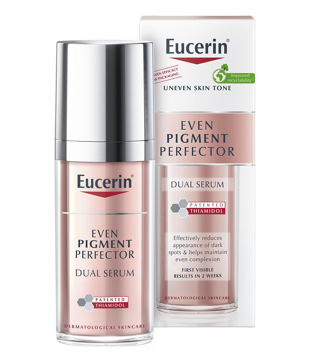 Eucerin Even Pigment Perfector Dual Serum Bottle and Box